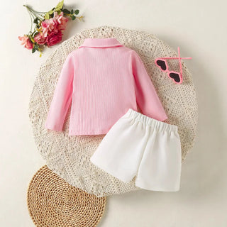 0-3 year old baby toddler pit stripe أكمام طويلةd three-dimensional flower decoration button shorts طقم خريف شتاء 2piece طقم