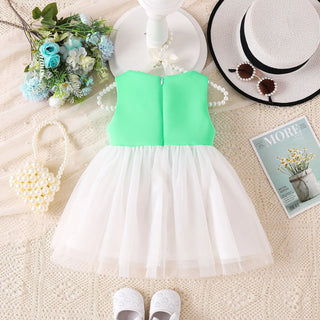 0-3y baby girks dresses pink green بدون أكمام bows spliced تل جيب بنات clothes infant solid cute صيف بنت clothes
