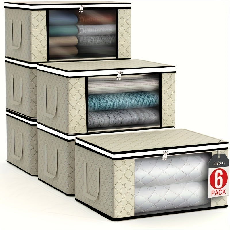 3/6 قطع منظم أكياس تخزين قابلة للطي مع نافذة شفافة كبيرة ومقابض، مثالي للملابس، البطانيات، الخزائن، غرف النوم والمزيد