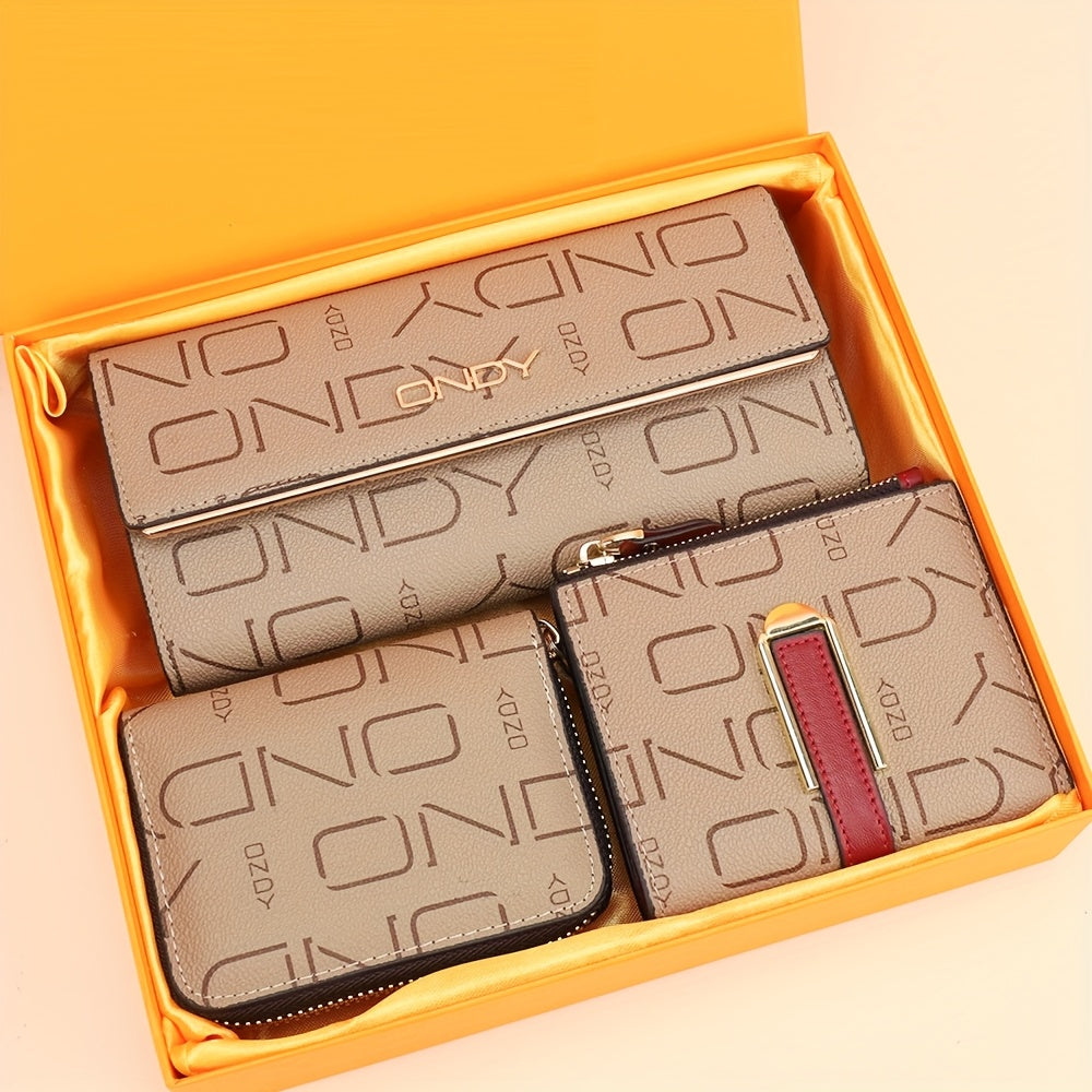 صندوق هدايا ثلاثي القطع، يتضمن محفظة نسائية طويلة محمولة، حقيبة بطاقات بسعة 11 بطاقة، محفظة صغيرة قابلة للطي متعددة الاستخدامات، هدية عيد ميلاد، هدية يوم الأم، هدية عيد الحب، هدية رأس السنة