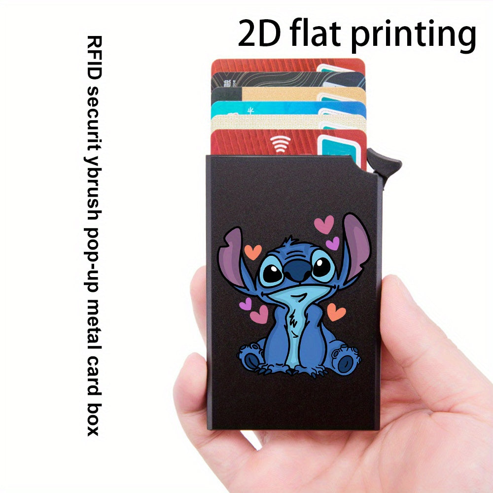 محفظة واحدة فائقة الرقة مع حماية من RFID - حافظة بطاقات نحيفة بإغلاق بالضغط، تصميم ستيتش والقلوب اللطيف، مادة صناعية متينة للرجال والنساء، إكسسوار عصري للرياضة والأعمال، أساسيات السفر، طباعة مرحة، تصميم أنيق، هدية لكلا الجنسين، مسطرة 2D