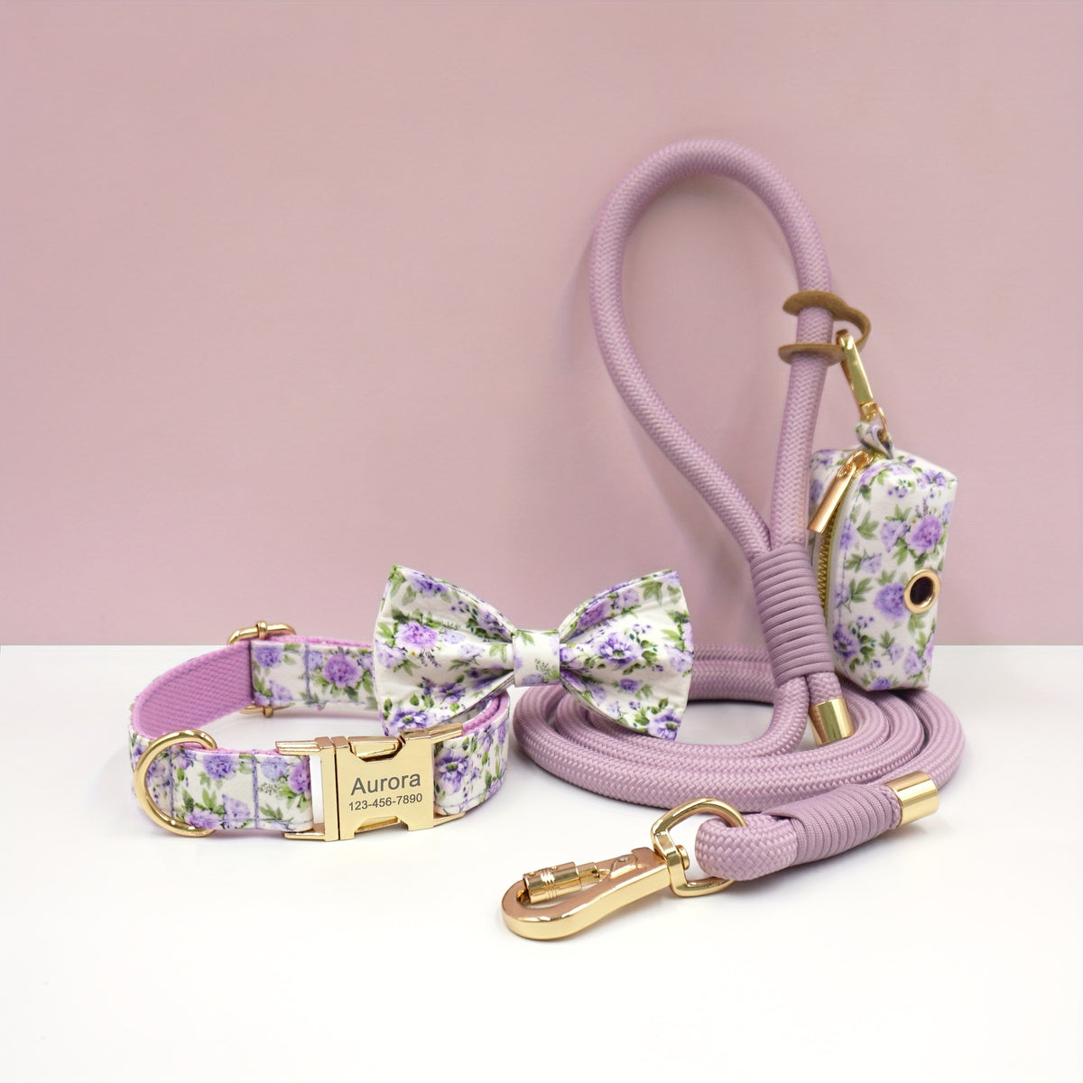 4 قطع/مجموعة هدايا عيد ميلاد الكلب، هدية زفاف، طوق حيوانات أليفة قابل للتعديل من سبيكة الزنك مع قفل متين ورباط يدوي محبوك، ربطة عنق أنيقة، حقيبة نزهة للكلاب، نقش ليزر مجاني بالاسم ورقم المالك