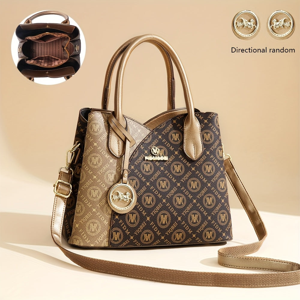 حقيبة يد أنيقة للنساء، خفيفة الوزن بسعة كبيرة، حقيبة كتف مطبوعة بأحرف عصرية، زينة معلقة رائعة، مناسبة للاستخدام اليومي في التنقل.