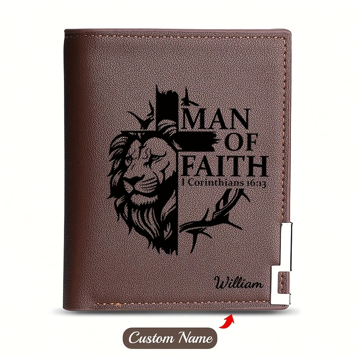 محفظة رجالية بنقشة أسد مخصصة بالاسم، محفظة أعمال قصيرة بطباعة PU عتيقة لحمل البطاقات، حافظة لبطاقة الهوية والائتمان، محفظة بسحاب كاجوال، مناسبة للأقارب والأصدقاء والعشاق، هدية ليوم الأب ويوم الحب