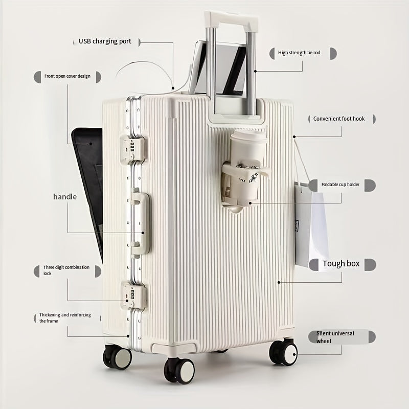 أمامي مفتوح صندوق جانبي مشبك أمامي مفتوح غطاء سحب قضيب إطار ألومنيوم سعة كبيرة شحن USB مع حامل كوب للكمبيوتر المحمول