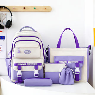 مجموعة حقيبة ظهر نسائية مكونة من 5 قطع، مصنوعة من قماش الكانفاس، مع أحزمة قابلة للتعديل، إغلاق بسحاب، مبطنة بالبوليستر، حقيبة ظهر يومية للسفر ذات سعة كبيرة، ارتفاع 15 سم، عرض 8 سم، عمق 3 سم، عرض 10 سم، عمق 12 سم، عرض 24 سم، عمق 28 سم، نمط بريبي، قابلة للت