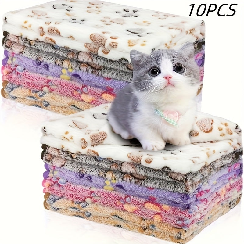 10 قطع بطانية للحيوانات الأليفة، قابلة للغسيل في الغسالة - أغطية ناعمة بتصميم بصمة كف لطيفة للقطط والكلاب الصغيرة إلى المتوسطة، أغطية قفص الهامستر، إكسسوارات خنازير غينيا، حصائر عش الأرانب، وسائد شنشيلة