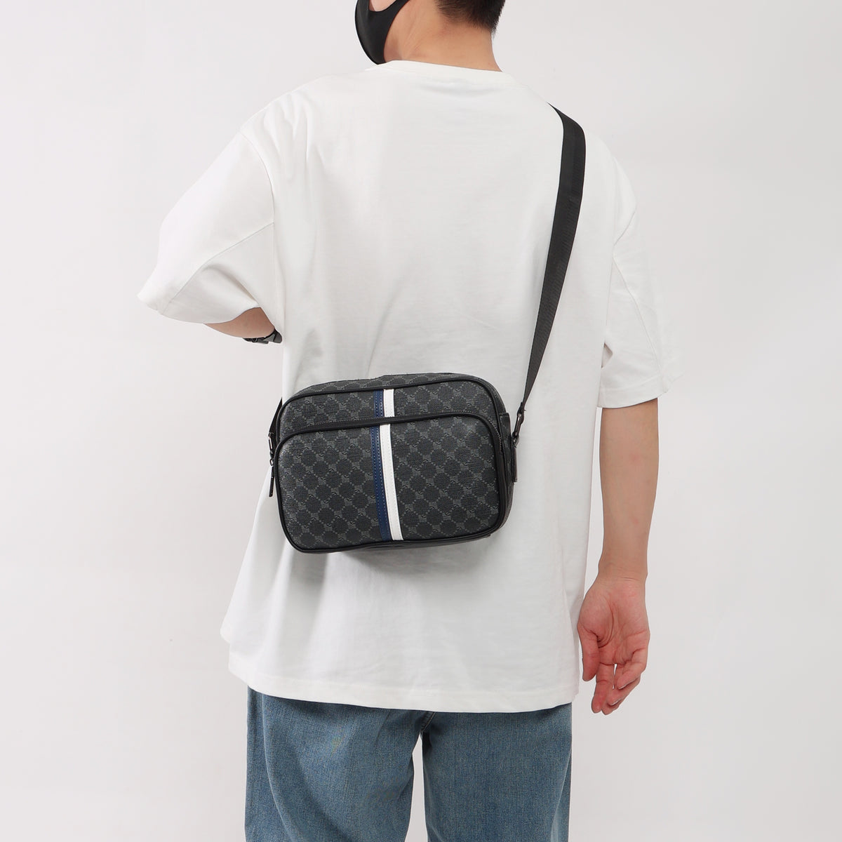 حقيبة كتف كلاسيكية سوداء للرجال من جلد صناعي LUMG مع حزام قابل للتعديل وإغلاق بسحاب - حقيبة كتف أنيقة للمسافرين، مثالية لهدية عيد الأب أو عيد الحب