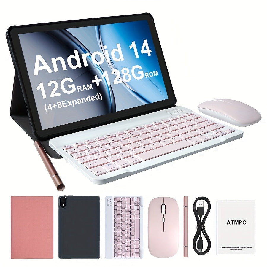 ATMP جهاز لوحي 2 في 1 بنظام أندرويد 14 مقاس 11 بوصة مع لوحة مفاتيح، ماوس، قلم ستايلوس وحافظة واقية - ذاكرة وصول عشوائي 128 جيجابايت + 12 جيجابايت (قابل للتوسيع)، معالج ثماني النواة، كاميرا مزدوجة بدقة 8 ميجا بيكسل، بطارية بسعة 6000 مللي أمبير، واي فاي 5 ج