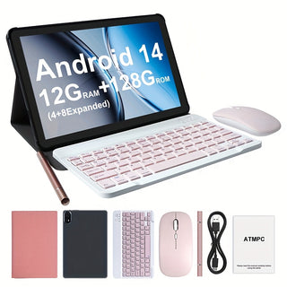 ATMP جهاز لوحي 2 في 1 بنظام أندرويد 14 مقاس 11 بوصة مع لوحة مفاتيح، ماوس، قلم ستايلوس وحافظة واقية - ذاكرة وصول عشوائي 128 جيجابايت + 12 جيجابايت (قابل للتوسيع)، معالج ثماني النواة، كاميرا مزدوجة بدقة 8 ميجا بيكسل، بطارية بسعة 6000 مللي أمبير، واي فاي 5 ج