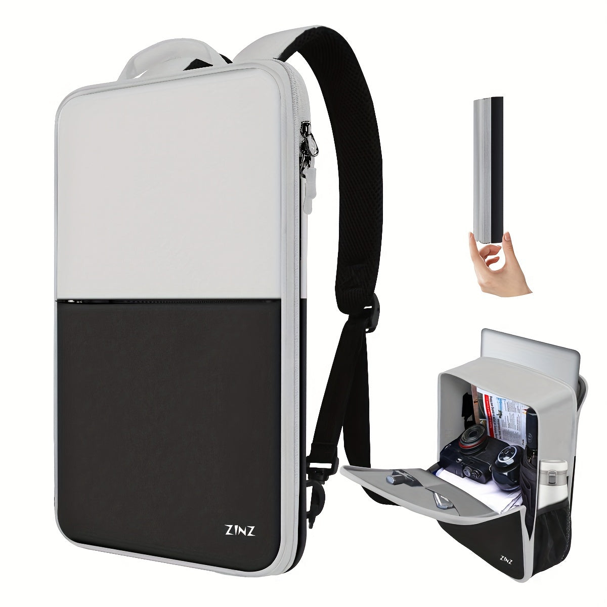 حقيبة ظهر قابلة للتوسيع من ZINZ للكمبيوتر المحمول 17 بوصة - أسود، حقيبة سفر للأعمال من البوليستر بتصميم ناعم مع عدة أقسام، تصميم متوافق مع إدارة أمن الموانئ، تناسب معظم أجهزة الكمبيوتر المحمول بحجم 17 بوصة، حقيبة ظهر للكمبيوتر المحمول