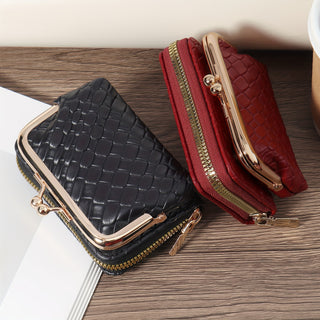 محفظة نسائية قصيرة أنيقة وخفيفة مع حامل بطاقات قابل للفصل، حقيبة بسحاب بلون سادة بسيط للسفر والاستخدام اليومي - أسود، محفظة سفر | تفاصيل سحاب ذهبي | تصميم مدمج، محفظة صغيرة