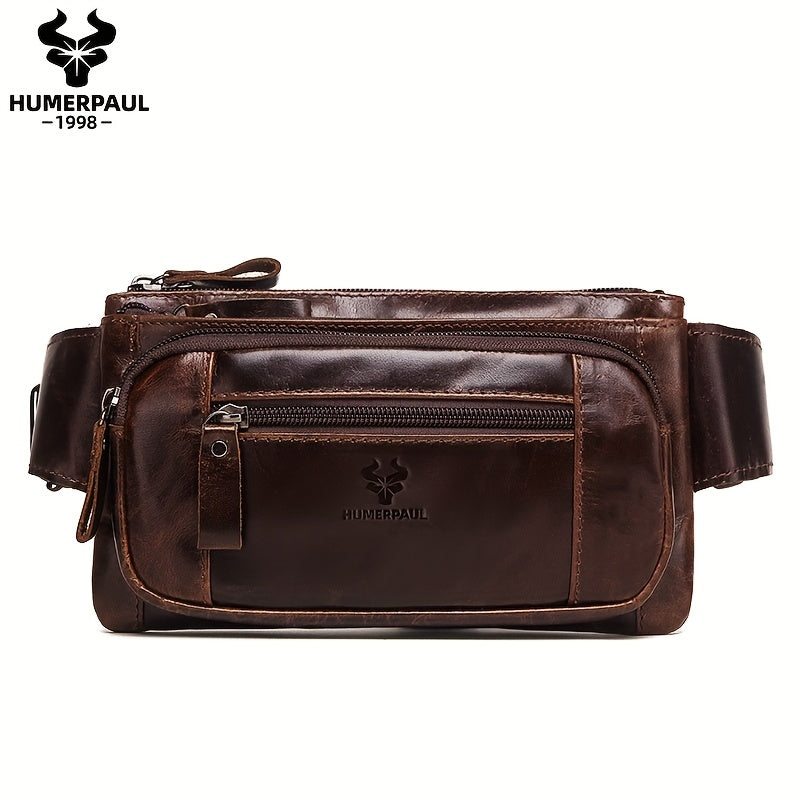 حقيبة كروسبودي جلدية حقيقية للرجال من هوميرباول - حزمة خصر قابلة للتعديل مع عدة جيوب، سعة كبيرة بني قهوة للاستخدام اليومي العادي، محفظة هواتف ومفاتيح منظمة MH562، مشبك حزام مينيمالي، حقيبة كتف