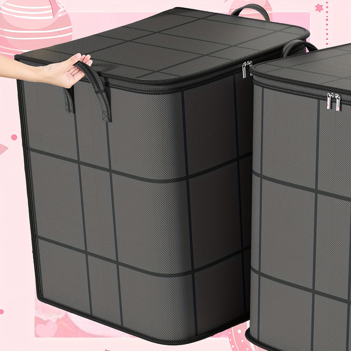 حقيبة تخزين بسحاب 1/2 قطعة، سعة كبيرة، مادة غير منسوجة، يمكن استخدامها لشراشف السرير، اللحافات، الملابس، الدمى، إلخ، مناسبة لحقائب التخزين أثناء السفر، رمادي داكن، يوفن، تخزين تحت السرير