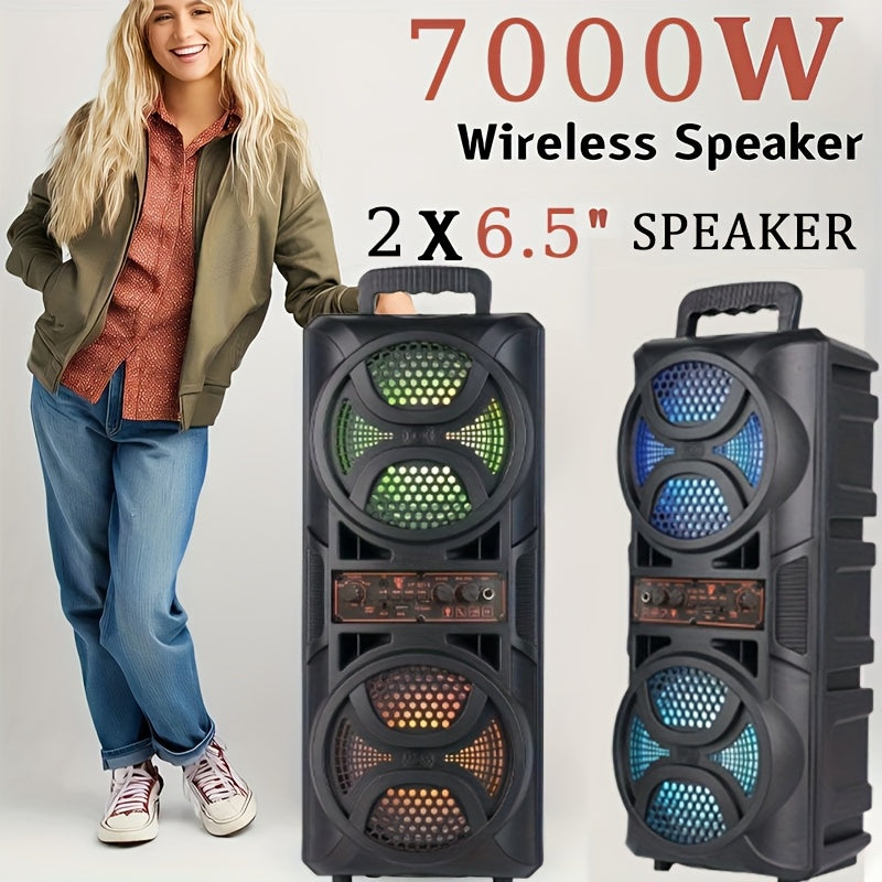 7000 مضخم صوت أرضي ثنائي 6.5 بوصة، خيار لاسلكي وسلكي للصوت عالي الوضوح، بطارية 2400 مللي أمبير مع عمر طويل، وضع TWS، فتحة بطاقة TF، مدخل USB/AUX