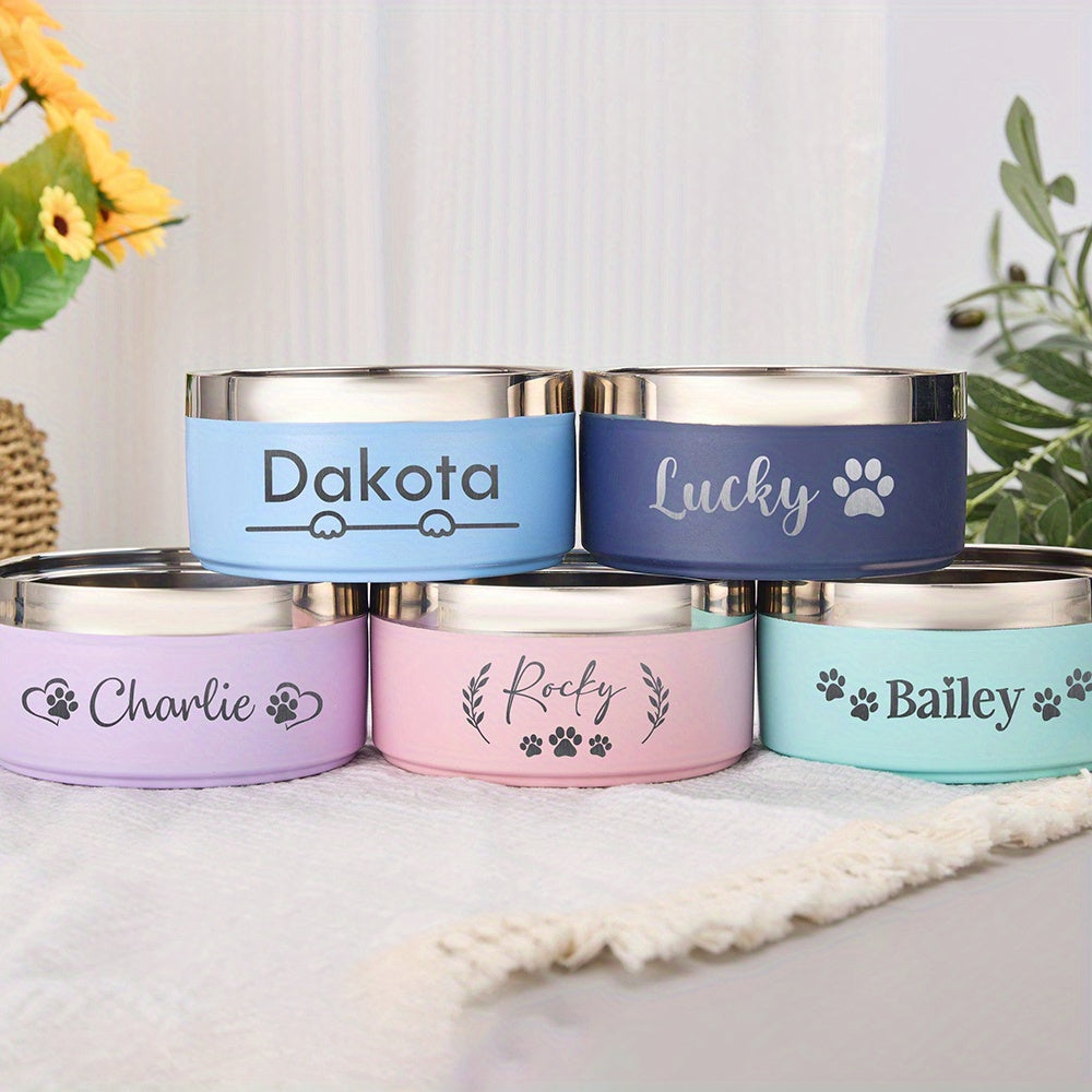 وعاء طعام وماء للكلاب المصنوع من الفولاذ المقاوم للصدأ مع اسم - وعاء طعام وماء للحيوانات الأليفة المخصص للكلاب الصغيرة والقطط - متين وسهل التنظيف - هدية مثالية للاهتمام بالحيوانات الأليفة، للاستخدام طوال السنة، وعاء طعام للكلاب | وعاء طعام للحيوانات الألي