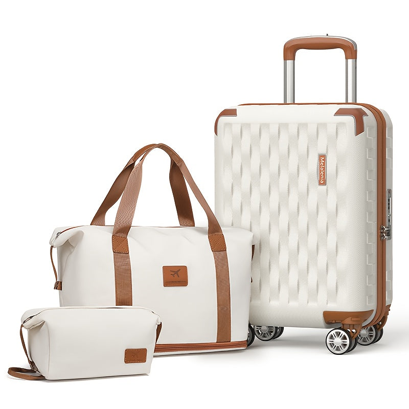 طقم من 3 قطع: حقيبة أمتعة أنيقة 18 بوصة مع عجلات قابلة للفصل - قفل TSA، عجلات دوارة، سعة كبيرة للأعمال والسفر - يشمل حقيبة يد وحقيبة تخزين باللون الأزرق الداكن/العاجي/الأسود، حقيبة سفر، للصعود، عالمية، سهلة