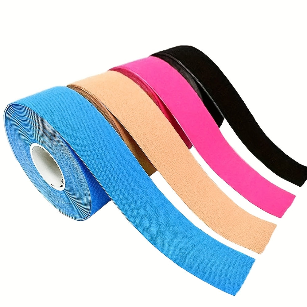 4 لفات شريط كينزيولوجيا رياضي قابل للتنفس مرن للرياضيين لاستخدام الكاحل والكوع والركبة ودعم العضلات للجري والتنس وكرة القدم والرياضات 2.54 سم × 5.0 متر