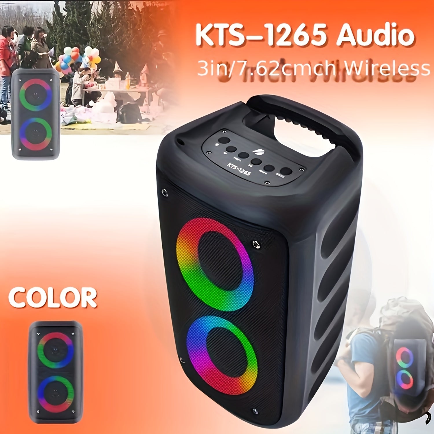 سماعة Boombox TWS اللاسلكية - ستيريو كبير خارج المنزل مع أضواء RGB، مضخم صوت، دعم بطاقة TF (البطاقة غير متضمنة)، متوافقة مع AUX/اللاسلكي، مثالية للحفلات والمسابقات، مضخم صوت خارجي| إضاءة RGB| قابلة لإعادة الشحن عبر USB، سماعة