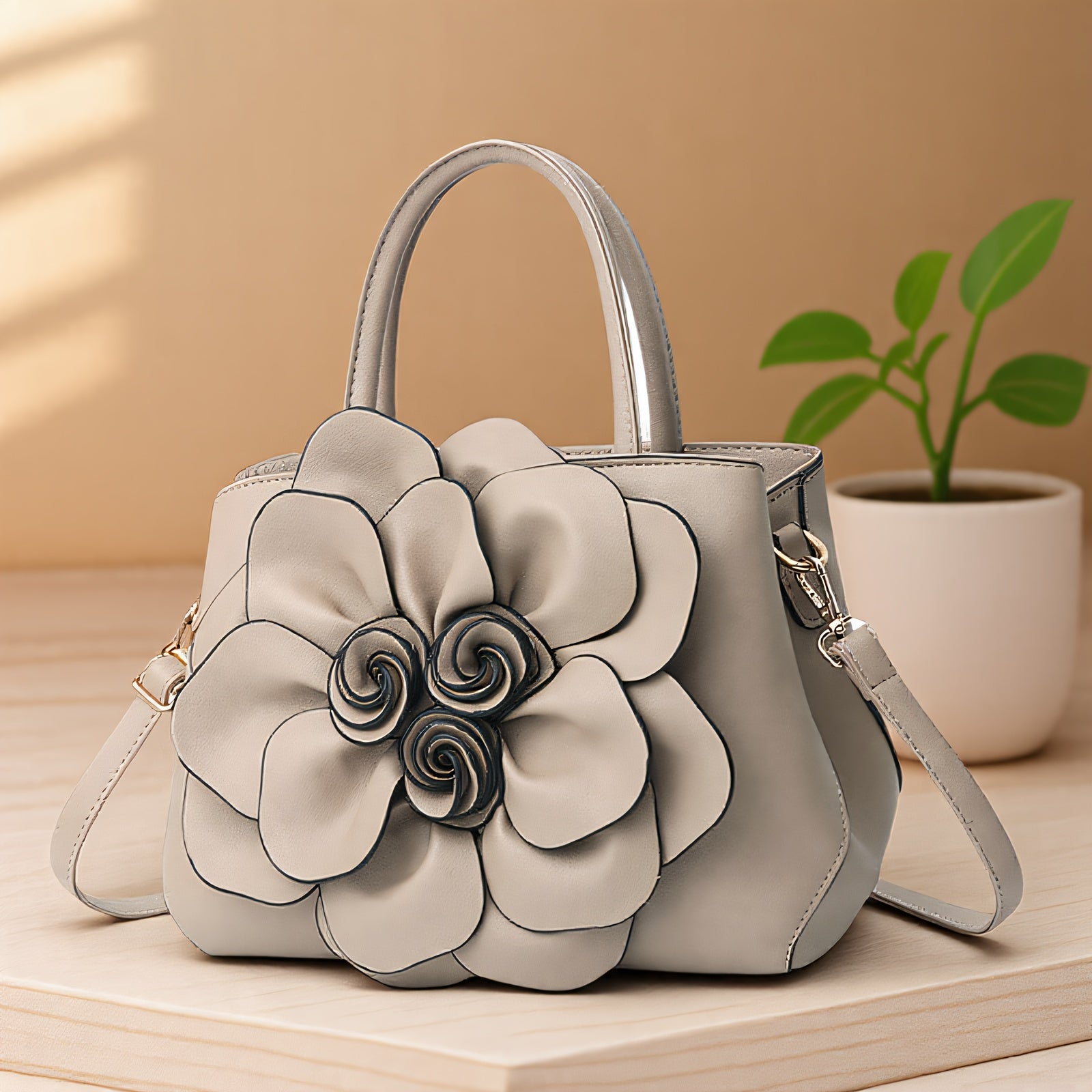 حقيبة يد حمراء أنيقة مع نقش زهور ثلاثية الأبعاد - حزام قابل للإزالة، إغلاق بسحاب، بطانة من البوليستر، مثالية للسفر والتسوق والاستخدام اليومي، حقيبة يد يومية|حقيبة يد أنيقة|حقيبة بمقبض متين