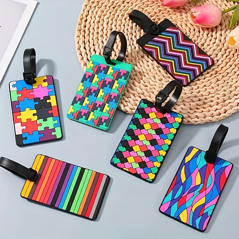2 قطعة من بطاقات الأمتعة عالية الجودة والمتينة من PVC - أنماط ألوان هندسية زاهية، مقاومة للتمزق ومضادة للخدوش لتعريف الحقائب والسفر، تسميات هوية للأمتعة والحقيبة
