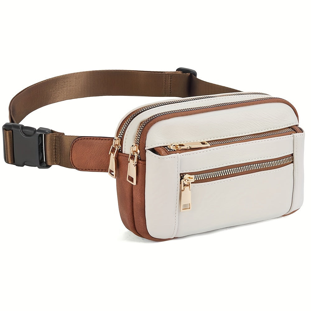 حقيبة خصر نسائية أنيقة مع حزام كتف قابل للتعديل، تتضمن 4 جيوب بسحاب، مثالية لأوقات مختلفة في حين أنها معلقة على الجسم، مناسبة للصالة الرياضية، الجري، والسفر.