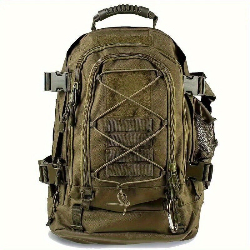 حقيبة ظهر للرحلات الاستكشافية، سعة 40-65 لتر، مصنوعة من نايلون بتصميم داخلي، غير مقاومة للماء، إغلاق بسحاب، تزيين باللمعان، لون صلب، مناسبة للتخييم والمشي