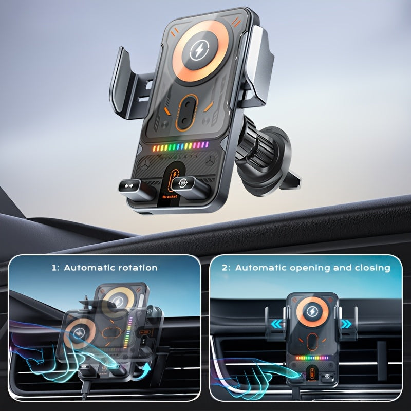 حامل شحن لاسلكي للسيارة، حامل هاتف ملاحي بشحن سريع 15 واط، فتح وإغلاق ذكي بالاستشعار، تثبيت أوتوماتيكي، مناسب لـ iPhone16 15 14 13 12 Pro Max، Samsung Galaxy S25 S24 S23 S22 S21