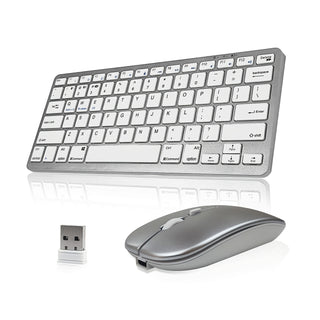 لوحة مفاتيح وفأرة لاسلكية فائقة النحافة، مجموعة لوحي وبلوتوث 2.4G محمولة، بطارية ليثيوم بوليمر قابلة للشحن، تصميم قاعدة مقصية، متوافقة مع أجهزة اللابتوب والكمبيوتر المكتبي والأجهزة اللوحية وأيباد وأندرويد وماك بوك، كشف بصري صامت، شحن Type-C، نطاق طاقة 0.0