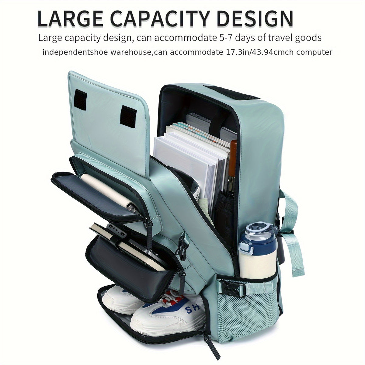 حقيبة ظهر للسفر بسعة كبيرة مع خزانة أحذية، حقيبة ظهر خفيفة للكمبيوتر المحمول مع منفذ شحن، حقيبة سفر أنيقة للعمل، حقيبة ظهر للكمبيوتر المحمول للعمل بقياس 16 بوصة، حقيبة ظهر للسفر، حقيبة ظهر للتخييم في الهواء الطلق، حقيبة يد متعددة الوظائف 3 في 1/حقيبة كروس