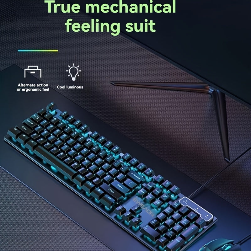 لوحة مفاتيح لاسلكية ميكانيكية الملمس بإضاءة قوس قزح - طقم لوحة مفاتيح وفأرة لاسلكية للألعاب والمكتب - GX30Z