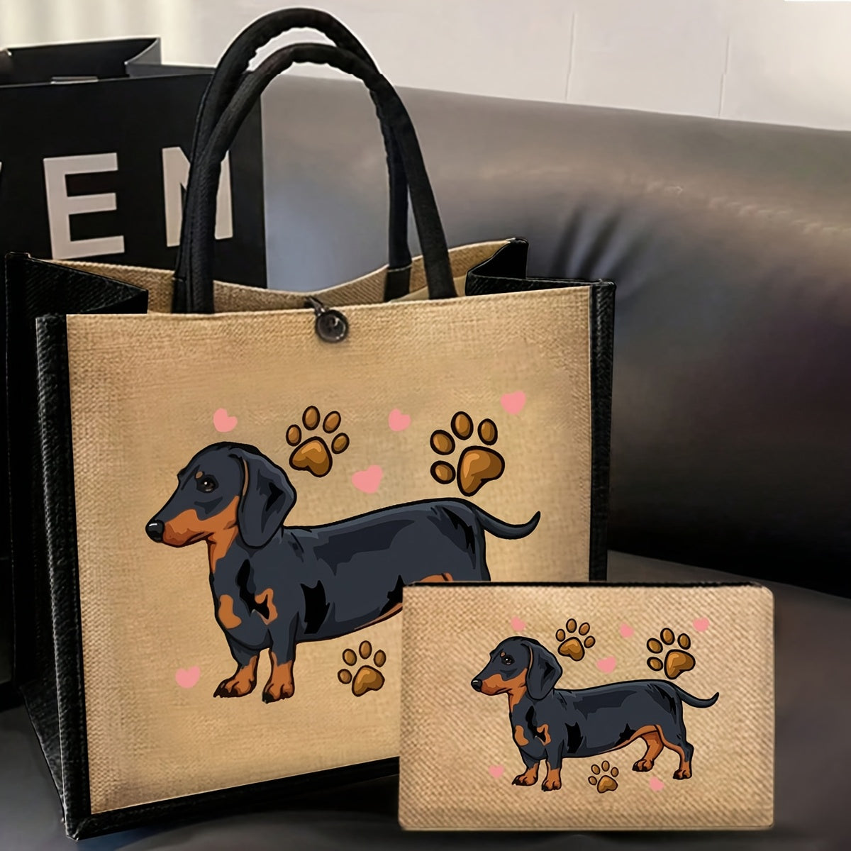 حقيبة توت وحقيبة مكياج، تصميم كرتوني لطيف لكلب الداشهوند، حب الكلاب، تشمل حقائب كبيرة ومحافظ صغيرة، محافظ نقود، حافظات بطاقات، حقيبة متعددة الاستخدامات للمعلمات، هدية نسائية مثالية للأصدقاء الذين يحبون الحيوانات الأليفة