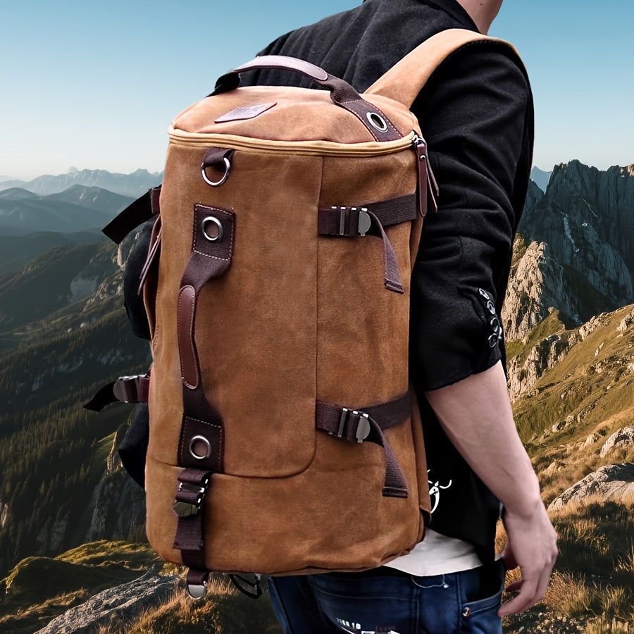 حقيبة ظهر قماشية بسعة كبيرة 37 لتر للرجال - حقيبة سفر ورحلات ريترو مع أحزمة قابلة للتعديل، جيوب متعددة، وإغلاق آمن بسحاب، اللون الأسود، حقيبة سفر كاجوال وعصرية للرياضات الخارجية، والمشي لمسافات طويلة، والاستخدام اليومي، ومعدات المشي لمسافات طويلة