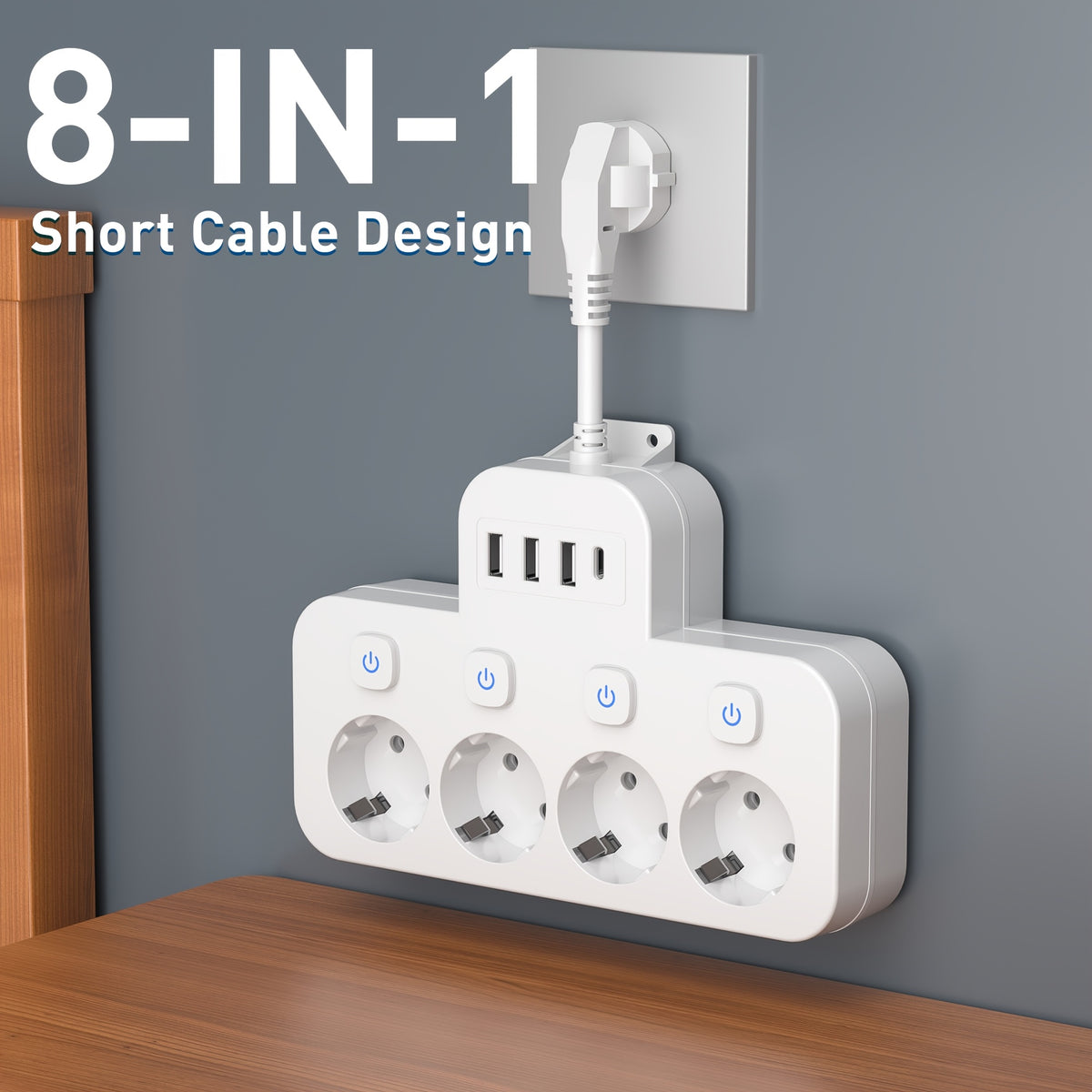 محول سفر، مخرج جداري، 4 مقابس تيار متردد أوروبية، 3 منافذ USB، 1 منفذ Type-C، خطأ قصير مرن، محول موسع، مناسب للاستخدام في المنزل، السكن الجامعي، المكتب والفندق - أسود وأبيض، إلكترونيات محمولة | اختيار أسود وأبيض | تصميم مفتاح التحكم المستقل