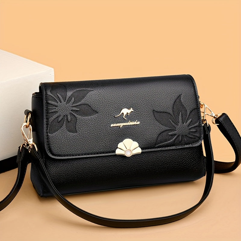 حقيبة كروس بلاك للسيدات – تصميم زهري بارز أنيق مع حزام قابل للتعديل، حقيبة كتف متعددة الاستخدامات للاستخدام اليومي، حقيبة صغيرة