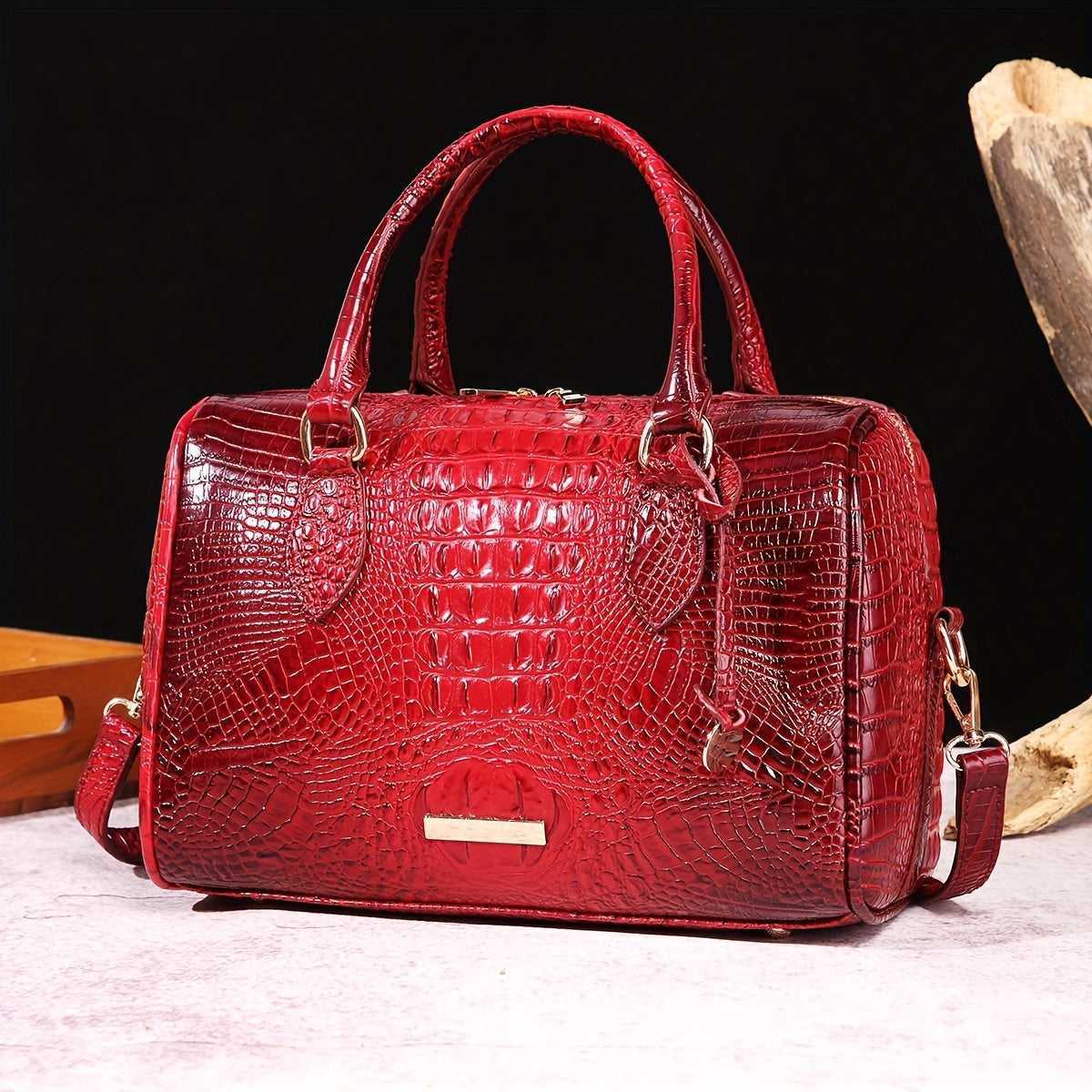 حقيبة كتف فاخرة بنمط التمساح ، حقيبة يد بمقبض علوي ، حقيبة كتف كلاسيكية متعددة الاستخدامات