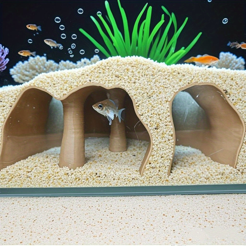 كهف نفق حوض السمك المتين من الراتنج - مأوى مزدوج مع نوافذ مراقبة، منطقة لعب ورياحة طبيعية للأسماك والروبيان، ألواح عرض شفافة، يعزز إثراء البيئة وتقليل التوتر، ديكور الحوض، تشطيب ناعم، مخبأ الروبيان، لمحبي تربية الروبيان