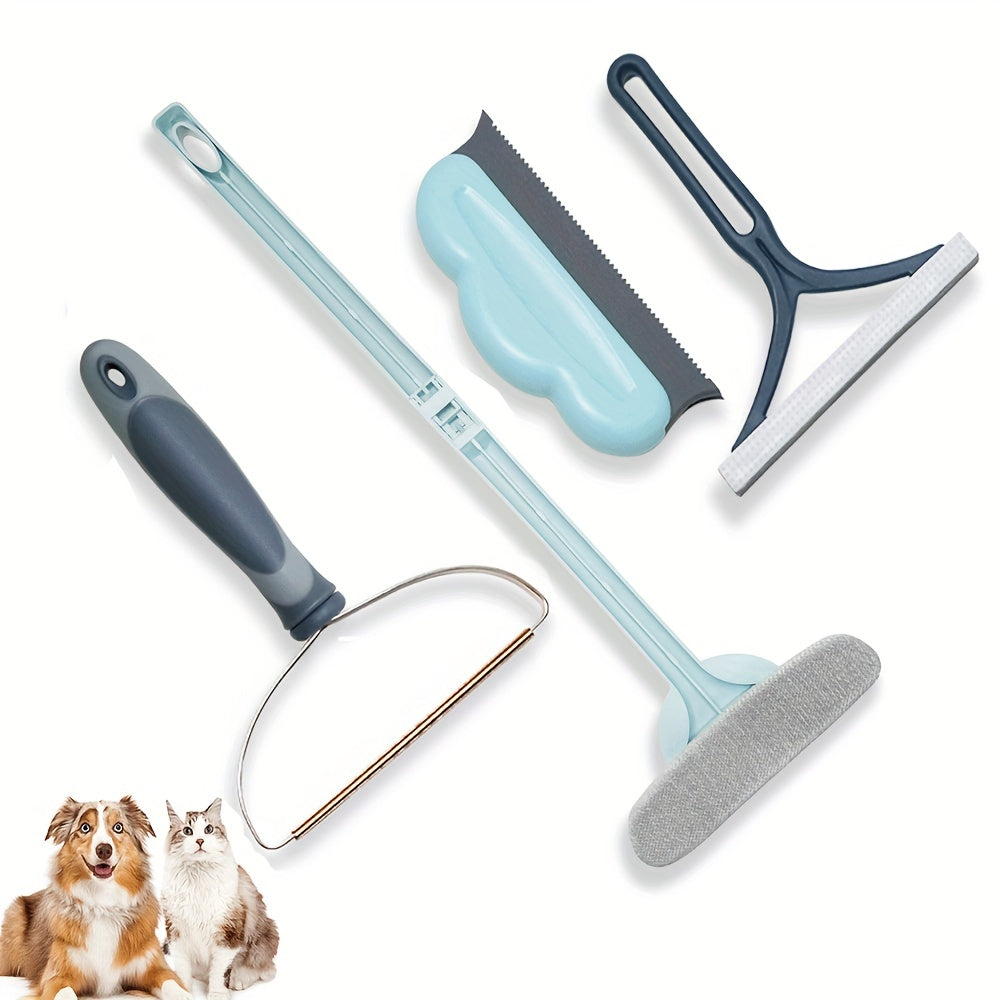 مجموعة من 4 قطع لإزالة شعر الحيوانات الأليفة، مزيل شعر القط والكلب للأريكة، منظف الوبر، مكشطة السجاد المحمولة، فرشاة بكرات تنظيف الملابس للسجاد، سجادة السيارة، الفراش، سرير الحيوانات الأليفة، أثاث وترقية السجاد