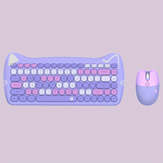 مجموعة لوحة مفاتيح وفأرة لاسلكية على شكل قطة لطيفة من MOFii، لوحة مفاتيح 84 مفتاحًا وفأرة بتقنية الأشعة الضوئية 2.4 جيجاهرتز، تصميم محمول من مادة ABS، بطارية AAA غير قابلة لإعادة الشحن، متوافقة مع الكمبيوتر الشخصي