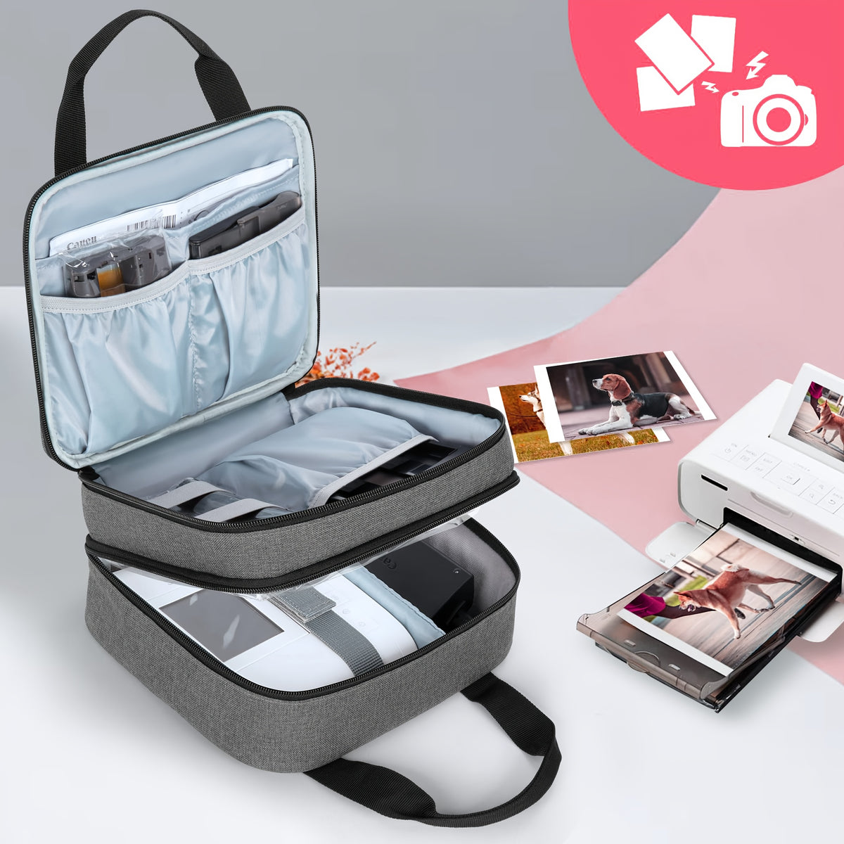 حقيبة حمل طابعة الصور القماشية مع جيوب للإكسسوارات - متوافقة مع كانون سيلفي CP1500/CP1300/CP1200، حقيبة تخزين ونقل فني، حقيبة طابعة صور