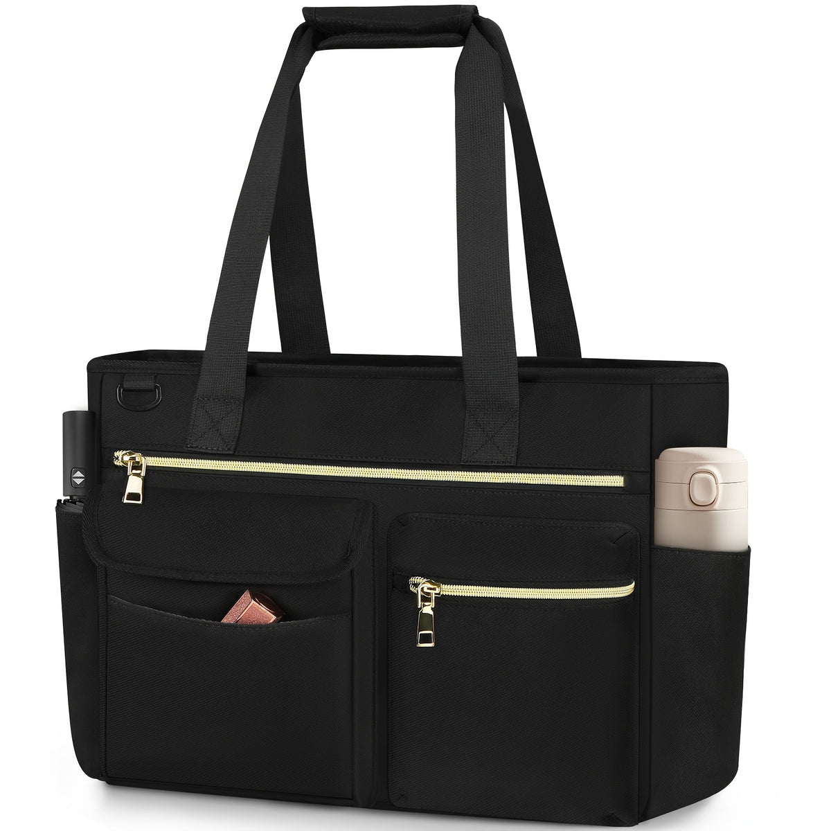 حقيبة NEWHEY بسحاب كبيرة للنساء - حقيبة حمل لابتوب للسفر 39.62 سم - أسود