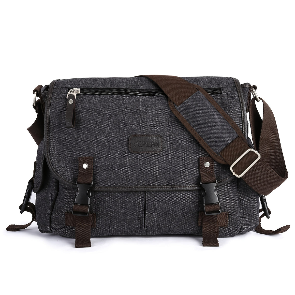 حقيبة كتف قماشية للرجال عالية الجودة، بسعة كبيرة مع 10 جيوب، إغلاق بسحاب مضاد للسرقة، أحزمة قابلة للتعديل، تصميم مدمج، نايلون، للسفر التجاري - بيج، أسود، رمادي، أزرق داكن