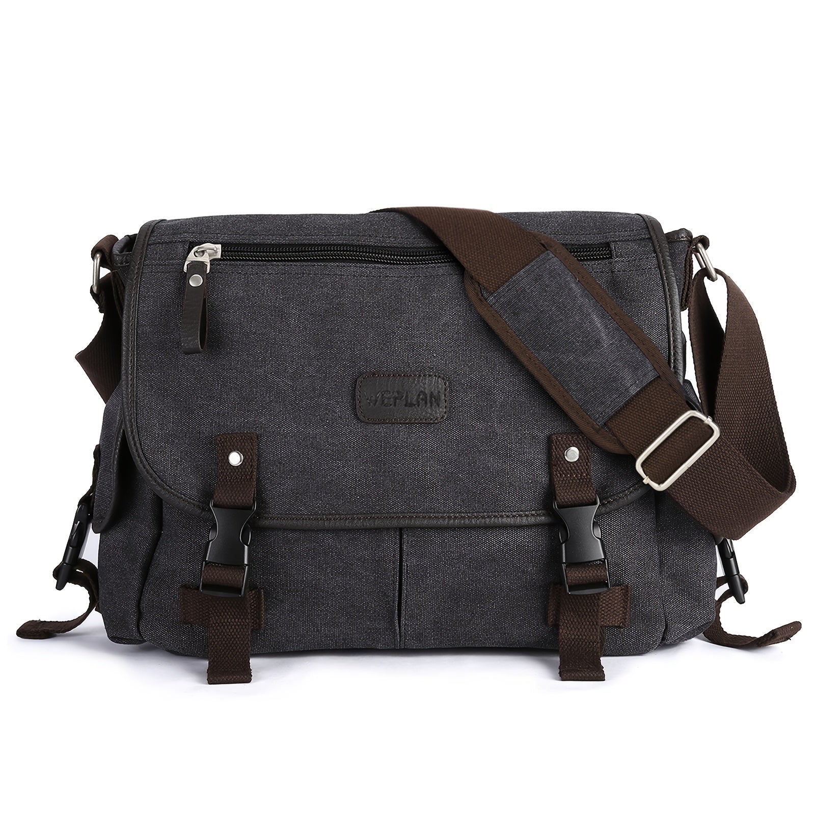 حقيبة كتف قماشية للرجال عالية الجودة، بسعة كبيرة مع 10 جيوب، إغلاق بسحاب مضاد للسرقة، أحزمة قابلة للتعديل، تصميم مدمج، نايلون، للسفر التجاري - بيج، أسود، رمادي، أزرق داكن