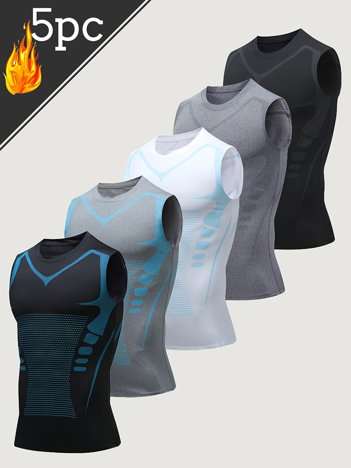 5 قطع من قمصان رياضية رجالية بدون أكمام سريعة الجفاف قابلة للتنفس متقاطعة ضيقة للتدريب قابلة للتمدد ضغط علوي