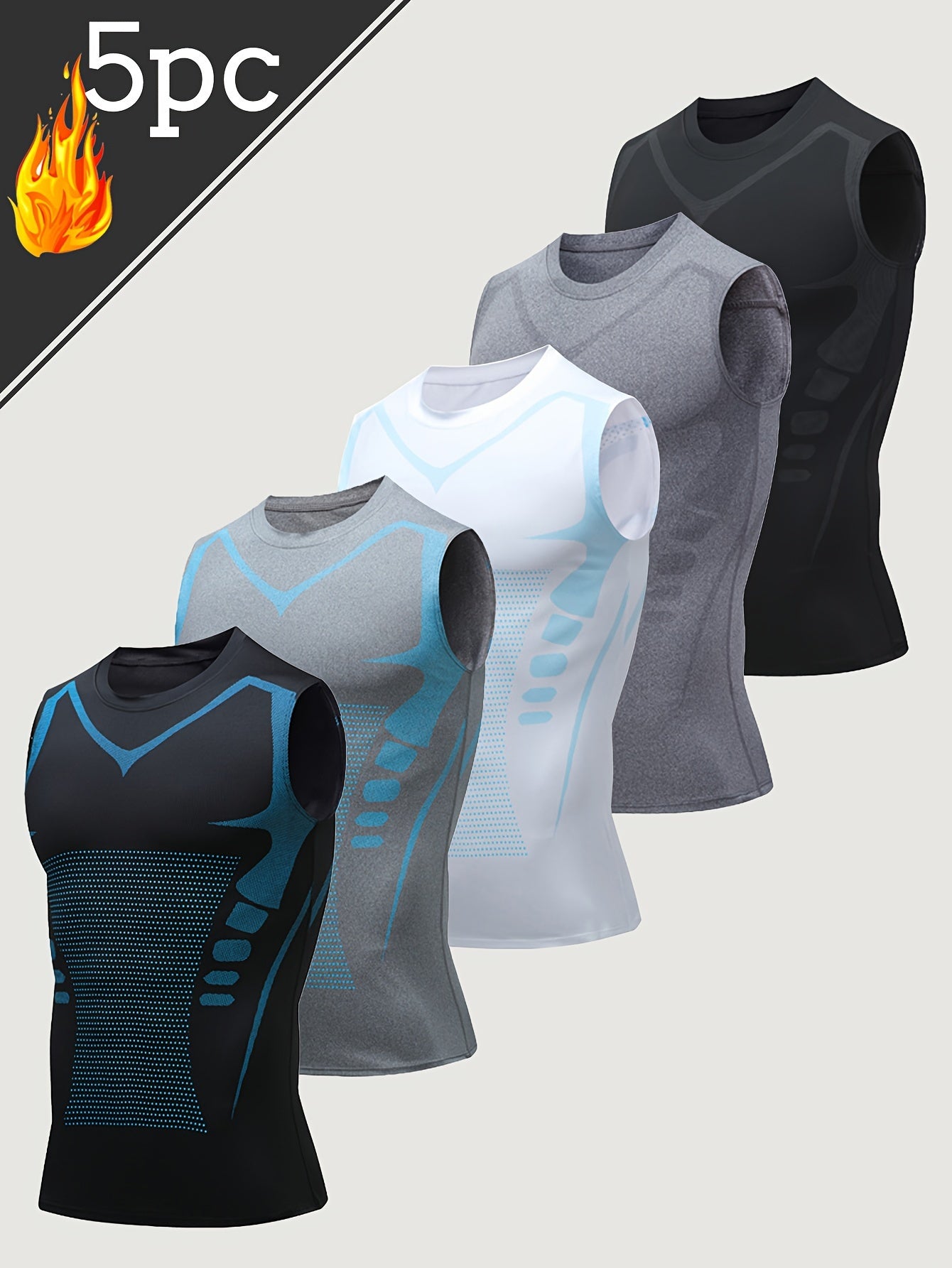 5 قطع من قمصان رياضية رجالية بدون أكمام سريعة الجفاف قابلة للتنفس متقاطعة ضيقة للتدريب قابلة للتمدد ضغط علوي