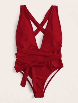 مايوه حريمي قطعة واحدة Swim ملابس سباحة قطعة واحدة بعنق عميق متقاطع