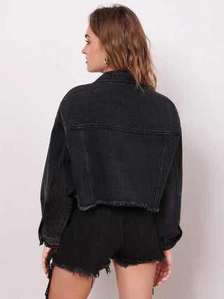 Essnce جاكيت من الدينيم منخفض الكتف وبحافة خام بلون موحد