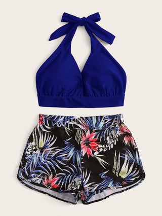 Swim بكيني بتصميم هولتر وشورت قطعتين مجموعة بكيني شاطئية استوائية صيفية