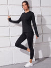 SHEIN Sport Gameset طقم نسائي رياضي متكامل يحتوي على تي شيرت برزم للإبهام وجيب للهاتف وجينز لياقة بدنية