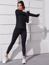 SHEIN Sport Gameset طقم نسائي رياضي متكامل يحتوي على تي شيرت برزم للإبهام وجيب للهاتف وجينز لياقة بدنية